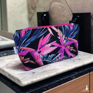 Kosmetyczka damska welurowa etui do torebki organizer do torby duża kosmetyczka kwiaty strelicja