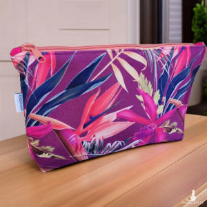 Kosmetyczka damska welurowa etui do torebki organizer do torby duża kosmetyczka kwiaty strelicja