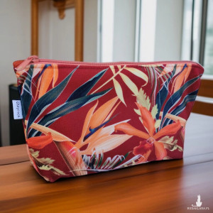 Kosmetyczka damska welurowa etui do torebki organizer do torby duża kosmetyczka kwiaty strelicja