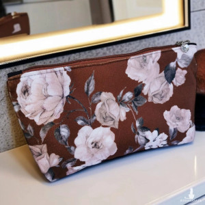 Kosmetyczka damska welurowa etui do torebki organizer do torby duża kosmetyczka kwiaty róże