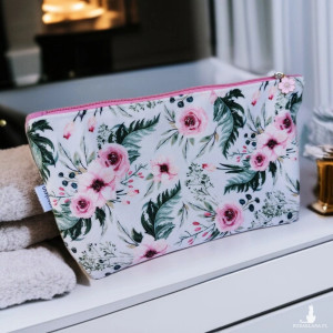 Kosmetyczka damska welurowa etui do torebki organizer do torby duża kosmetyczka kwiaty in garden