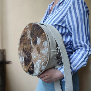 Okrągła torebka ze skóry naturalnej | unikat handmade | zero waste