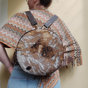 Okrągła torebka - plecak ze skóry naturalnej | unikat handmade | zero waste