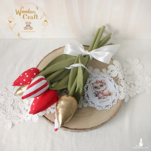 Tulipany prezent dla nauczyciela na zakończenie roku szkolnego czerwień-złoto GOTOWE