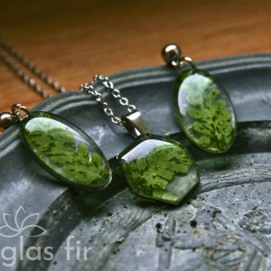 Niepowtarzalny komplet biżuterii z paprocią STAL CHIRURGICZNA