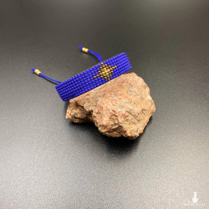 BRANSOLETKA TKANA NA KROŚNIE Z KORALIKÓW - chabrowy, złoty #971