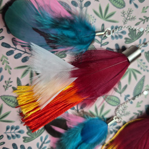 Kolczyki  długie pióra kolorowe
