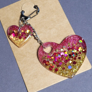 Brelok "Serce Różowo-Złote" z żywicy do kluczy torebki plecaka