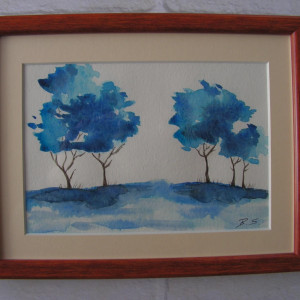 Akwarela "Atramentowe drzewa" - oprawiona
