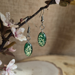 Srebrne kolczyki wiszące kwiaty z prawdziwymi kwiatami naturalne dzika marchew butelkowa zieleń