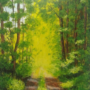 OBRAZ RĘCZNIE MALOWANY AKRYLOWY "NA SKRAJU LASU" - 30x24cm