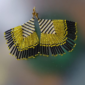 Kolczyki Żółto Czarne Frędzle Pszczółki Toho