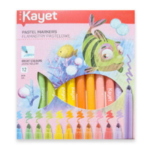 pastelowe flamastry 12 kayet, pastel markers 12, komplet flamastrów 12 sztuk, komplet pastelowych pisaków, pastelowe mazaki kayet 12 sztuk