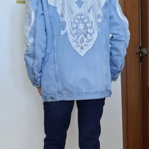 Kurtka jeansowa over z koronką boho handmade # upcycledclothes
