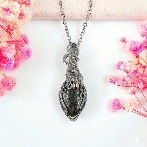 Naszyjnik Piryt stal chirurgiczna wisiorek handmade wirewrapping