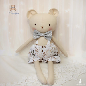 Miś Antoś przytulanka w spodenkach białych w leśne wzorki, handmade