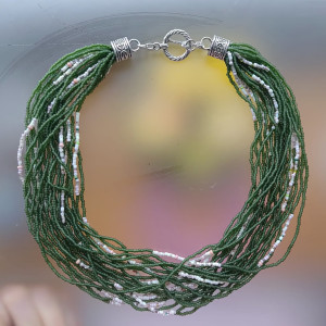 Naszyjnik Koraliki Leśna Zieleń Paproci Mix Korali