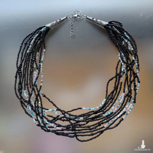 Naszyjnik Koraliki Kaskadowy Czarny Korale Mix