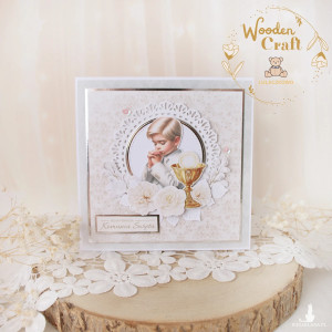 Delikatna kartka komunijna do koperty, pamiątka "Communion1"GOTOWA