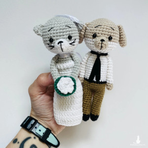 Jak pies z kotem młoda para maskotki ślubne ręcznie robione prezent