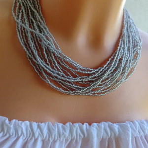 Naszyjnik Szary Koraliki Japońskie Drobne Krótki