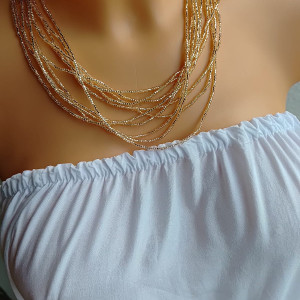 Naszyjnik Szklane Koraliki Różowe Złoto