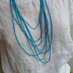 Naszyjnik Długi Niebieski Koraliki Długie Kaskadowe