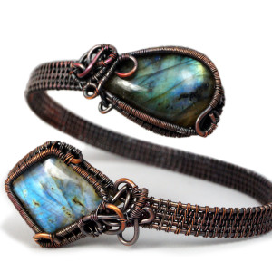 Labradoryt i miedź, Miedziana bransoletka z labradorytami, ręcznie wykonana, prezent dla niej prezent dla mamy, prezent urodzinowy biżuteria