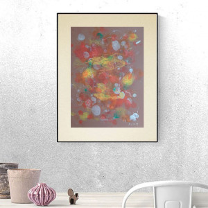 abstrakcja do sypialni, oryginalna grafika do pokoju, nowoczesna dekoracja na ścianę, styl memphis obraz 30x40, malowany ręcznie obraz do loftu, A3 rysunek w ciepłych kolorach