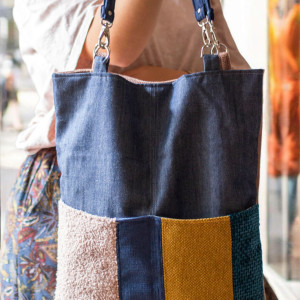 Niebiesko-różowa patchworkowa torba na ramię