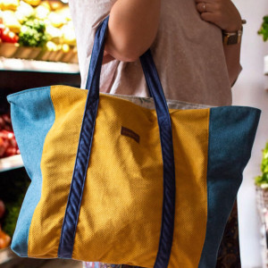 Miodowo-turkusowa shopperka