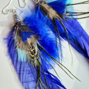 Kolczyki długie chabrowe   pióra
