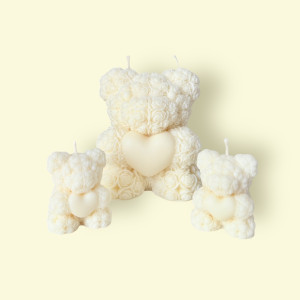 Świece sojowe zestaw 3 świec DUŻY miś róże urodziny prezent