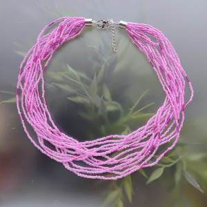 Naszyjnik Różowe Koraliki Drobne Rurki Hot Pink