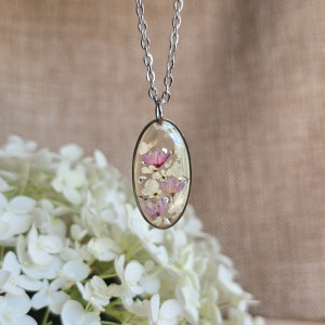 Srebrna zawieszka srebrny wisiorek naszyjnik żywica z żywicy kwiaty z kwiatami jajowata retro naturalna dziewczęca kobieca