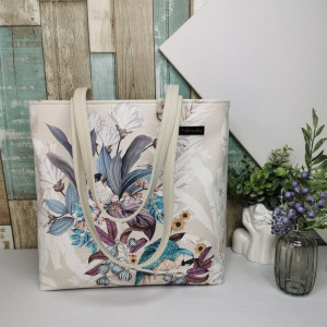 Torebka damska shopper bag torebka na ramię zamykana - ekoskóra  ptaki