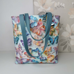 Torebka damska shopper bag torebka na ramię zamykana ekoskóra - motyle