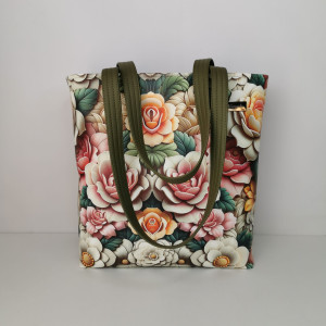 Torebka damska shopper bag torebka na ramię zamykana ekoskóra  - kwiaty