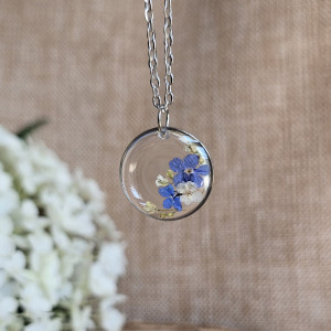 Biała Niezapominajki srebrna zawieszka srebrny wisiorek naszyjnik żywica z żywicy kwiaty z kwiatami retro naturalna dziewczęca kobieca niezapominajkami