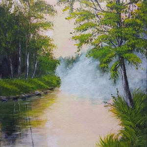 OBRAZ RĘCZNIE MALOWANY AKRYLOWY "GORĄCE ŹRÓDŁA" - 30x24cm