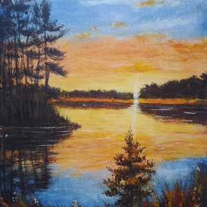 OBRAZ RĘCZNIE MALOWANY AKRYLOWY "MAŁY RAJ" - 30x24cm