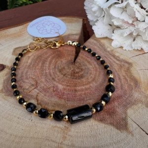 Bransoletka z kamieni naturalnych - Turmalin,  stal szlachena 010/25