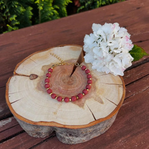 Bransoletka z kamieni naturalnych - Lawa wulkaniczna,  Hematyt, stal szlachena 011/25