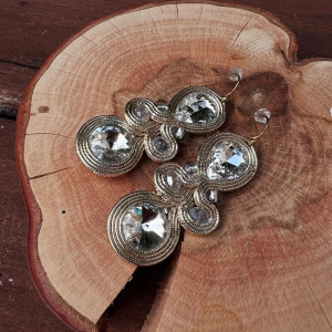 Kolczyki sutaszowe sutasz/soutache złote z kryształkami 017/25