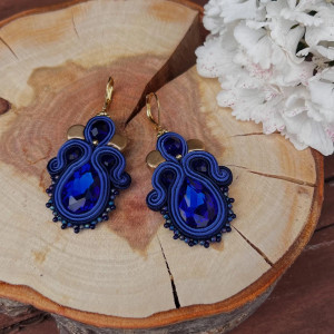 Kolczyki sutaszowe sutasz/soutache niebieskie kobaltowe 019/25