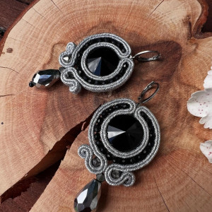 Kolczyki sutaszowe sutasz/soutache srebrne czarne 020/25