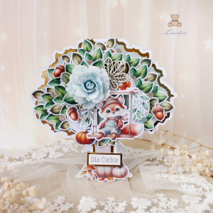 Kartka urodzinowa dla dziecka, drzewko z liskiem GOTOWA