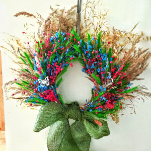 Duży folkowy wieniec rustykalny – dekoracja handmade