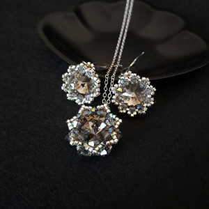 Zestaw Biżuterii "Black Diamond" Naszyjnik i Kolczyki z Kryształkami i Koralikami