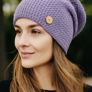 Czapka całoroczna przejściowa cienka bawełna S/M unisex lawenda